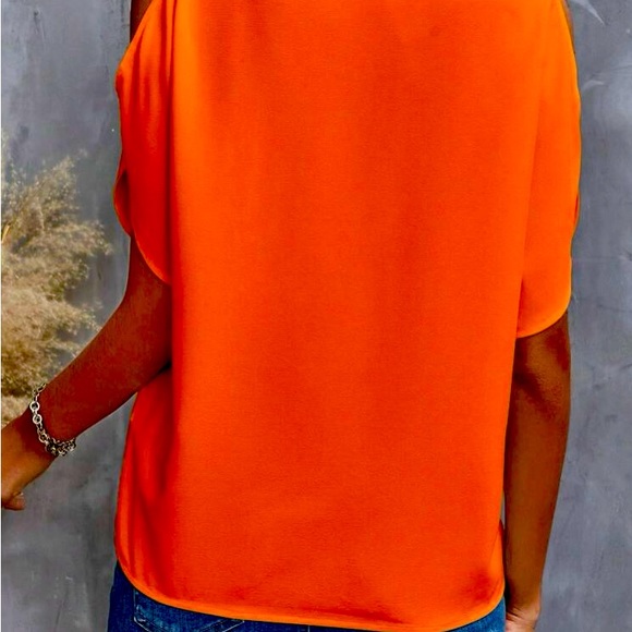 Clasi Solid Notched Neck Cold Shoulder Blouse - Picture 2 of 2